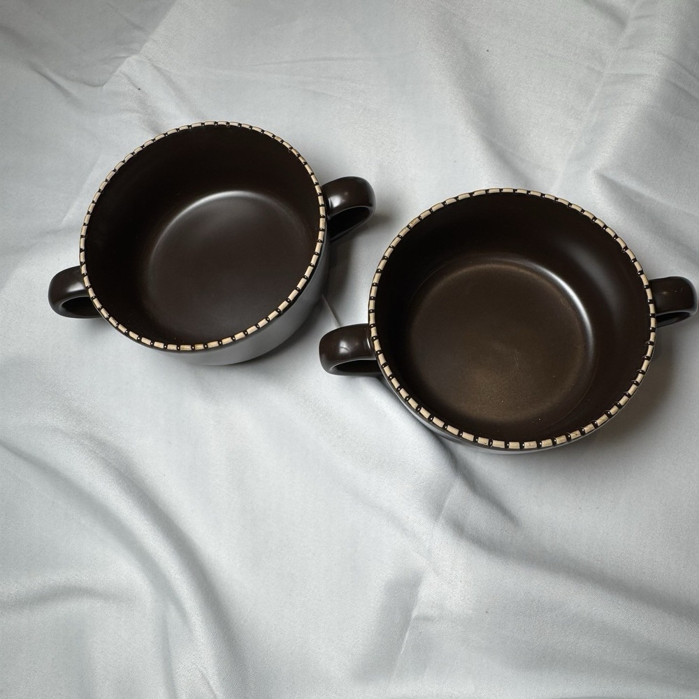 Southern Living Mario Batali Italian Stitch Brown Chili Soup Bowl 10 Oz Set of 2